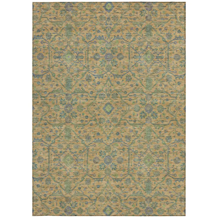 8' X 10' Orange Blue And Green Floral Washable Indoor Outdoor Area Rug