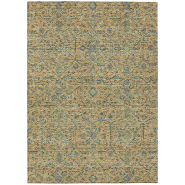 8' X 10' Orange Blue And Green Floral Washable Indoor Outdoor Area Rug
