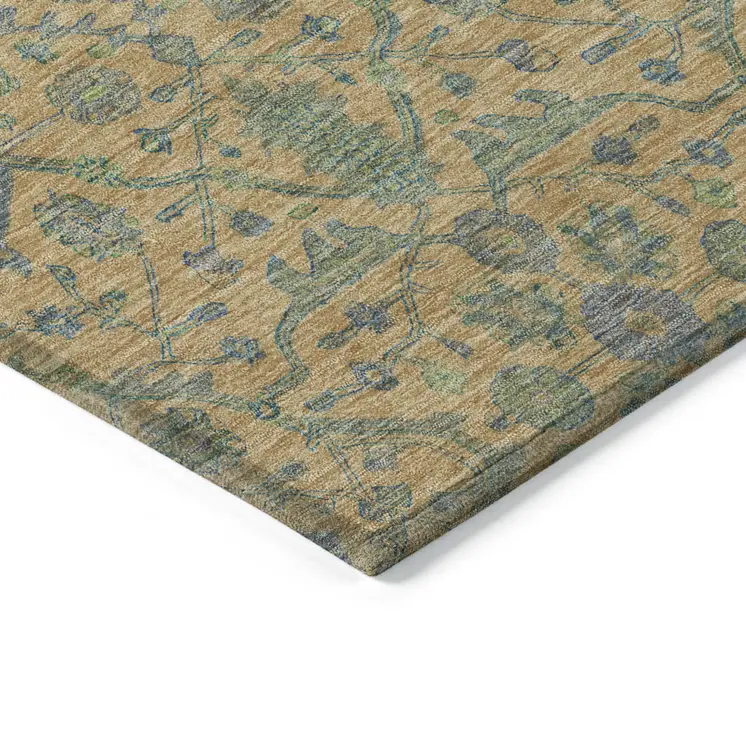 8' X 10' Orange Blue And Green Floral Washable Indoor Outdoor Area Rug