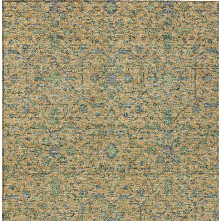 8' X 10' Orange Blue And Green Floral Washable Indoor Outdoor Area Rug