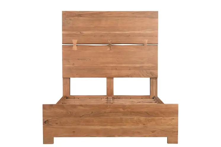 Brown Live Edge Bow Joint Solid Wood Queen Bed Frame