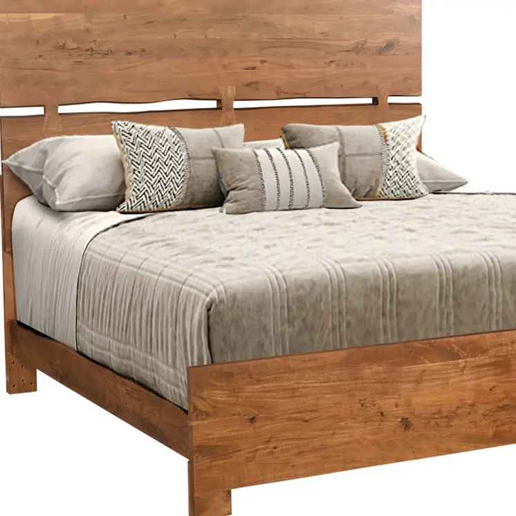 Brown Live Edge Bow Joint Solid Wood King Bed Frame