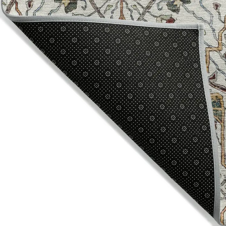 9' X 12' Ivory Red And Green Floral Washable Indoor Outdoor Area Rug
