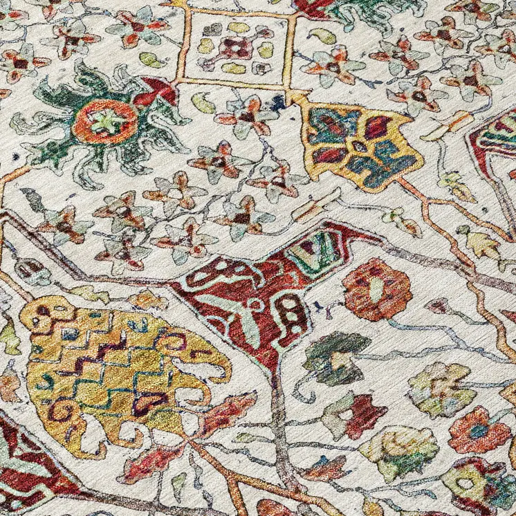 10' X 14' Ivory Red And Green Floral Washable Indoor Outdoor Area Rug