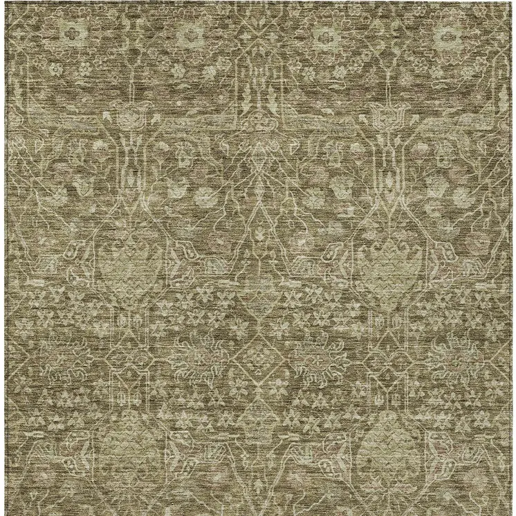 3' X 5' Brown And Beige Floral Washable Indoor Outdoor Area Rug