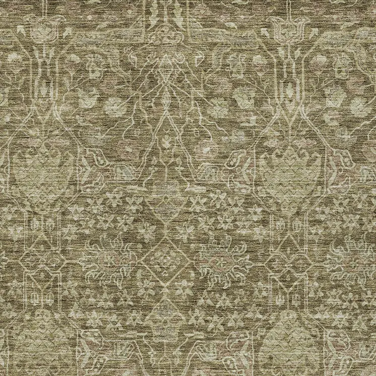 3' X 5' Brown And Beige Floral Washable Indoor Outdoor Area Rug