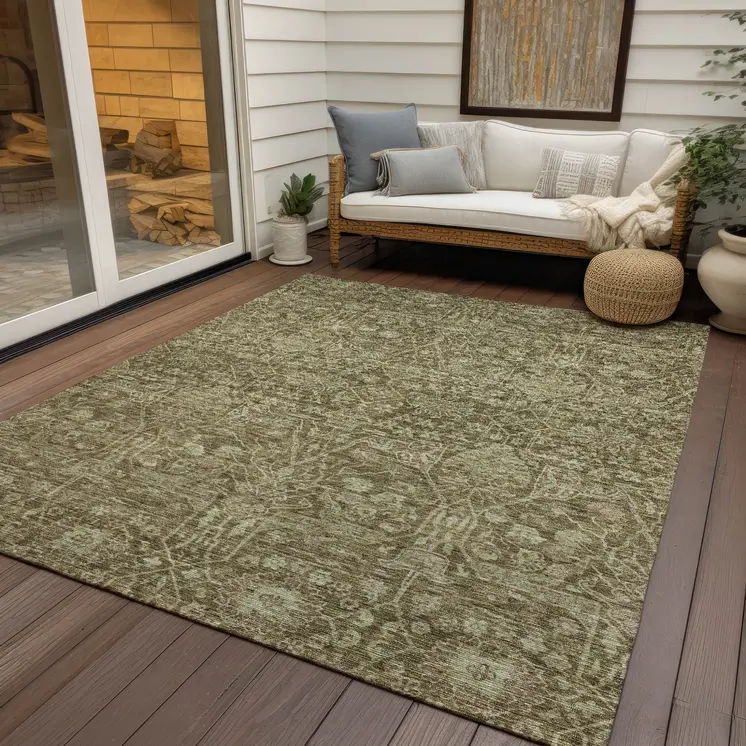 8' X 10' Brown And Beige Floral Washable Indoor Outdoor Area Rug