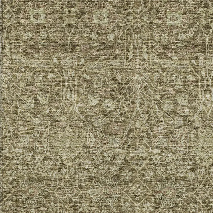 8' X 10' Brown And Beige Floral Washable Indoor Outdoor Area Rug