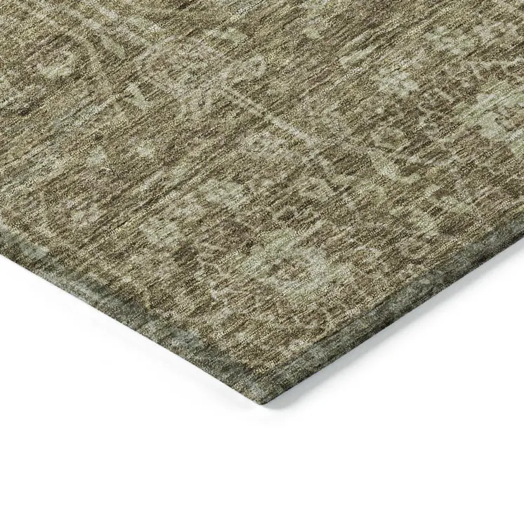 9' X 12' Brown And Beige Floral Washable Indoor Outdoor Area Rug
