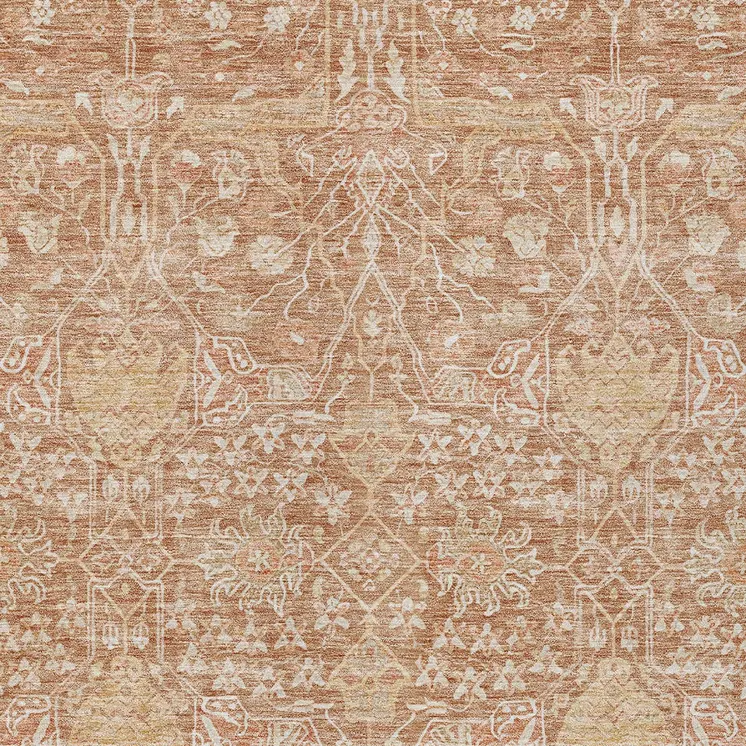 3' X 5' Coral And Ivory Floral Washable Indoor Outdoor Area Rug