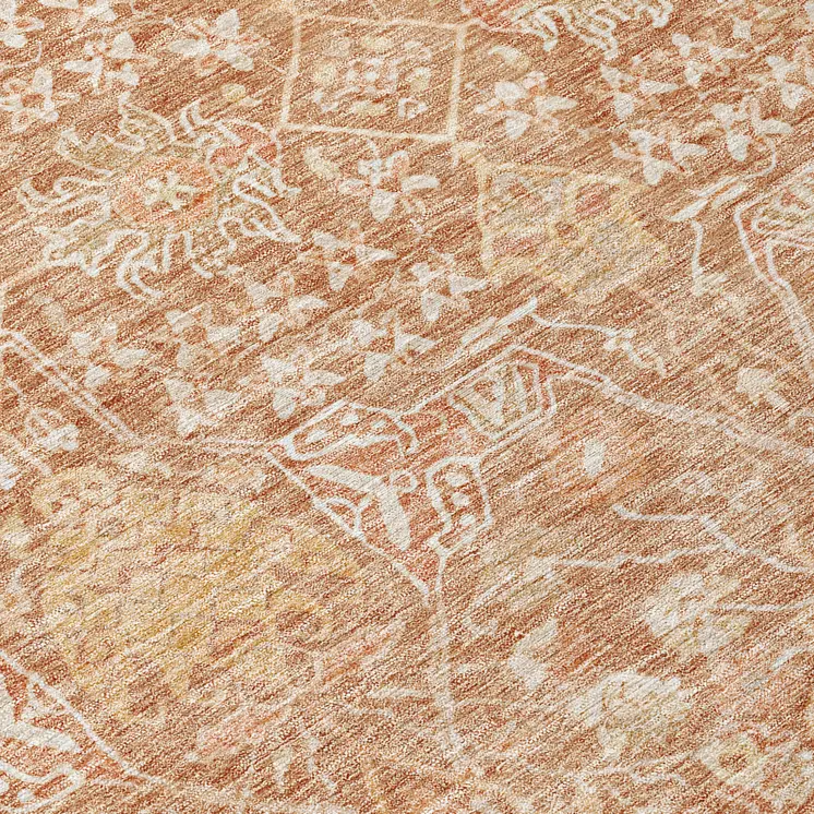 8' Coral And Ivory Round Floral Washable Indoor Outdoor Area Rug