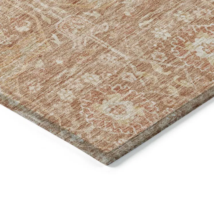 8' X 10' Coral And Ivory Floral Washable Indoor Outdoor Area Rug
