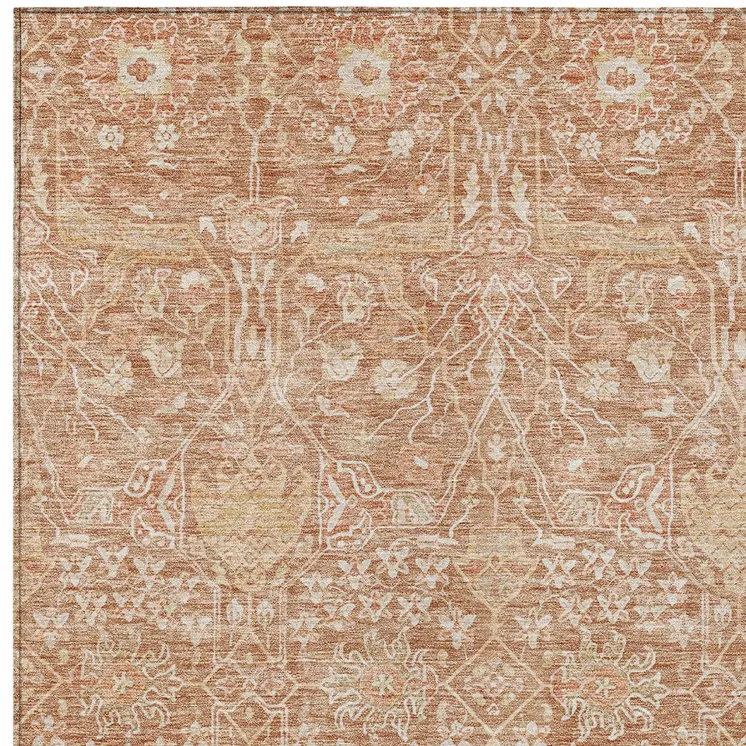 8' X 10' Coral And Ivory Floral Washable Indoor Outdoor Area Rug