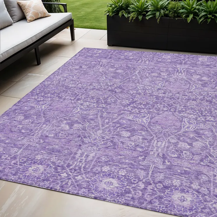 5' X 8' Plum And Lavender Floral Washable Indoor Outdoor Area Rug