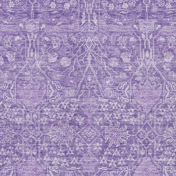 5' X 8' Plum And Lavender Floral Washable Indoor Outdoor Area Rug