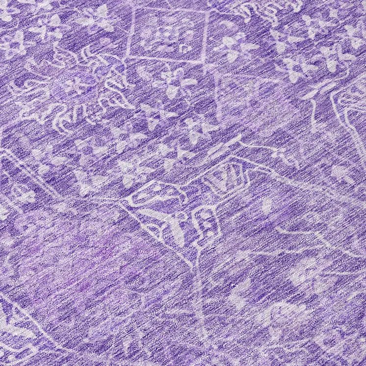 8' Plum And Lavender Round Floral Washable Indoor Outdoor Area Rug