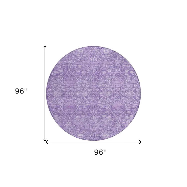 8' Plum And Lavender Round Floral Washable Indoor Outdoor Area Rug
