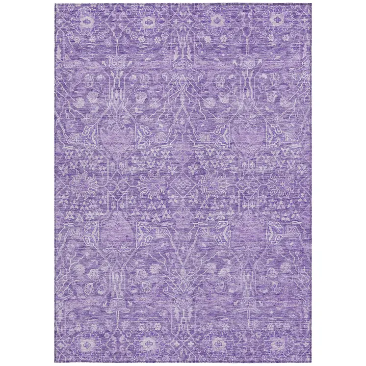 9' X 12' Plum And Lavender Floral Washable Indoor Outdoor Area Rug