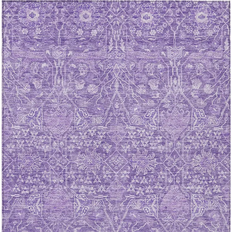 9' X 12' Plum And Lavender Floral Washable Indoor Outdoor Area Rug
