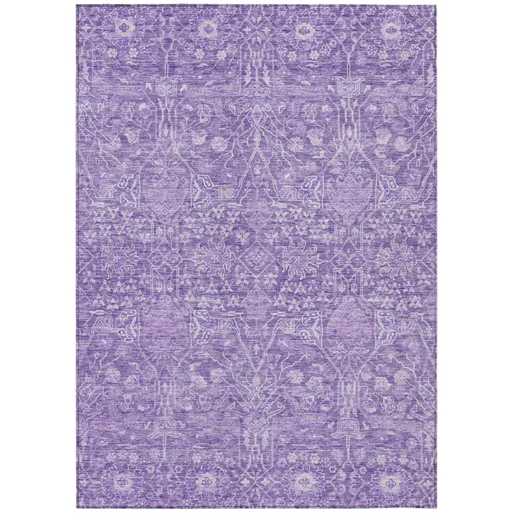 10' X 14' Plum And Lavender Floral Washable Indoor Outdoor Area Rug