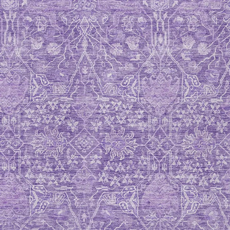 10' X 14' Plum And Lavender Floral Washable Indoor Outdoor Area Rug