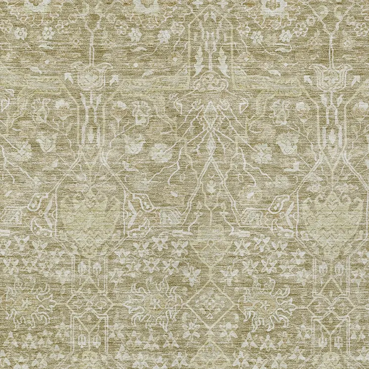 3' X 5' Taupe And Beige Floral Washable Indoor Outdoor Area Rug