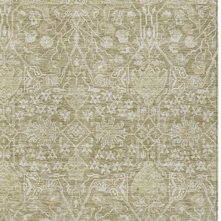 5' X 8' Taupe And Beige Floral Washable Indoor Outdoor Area Rug