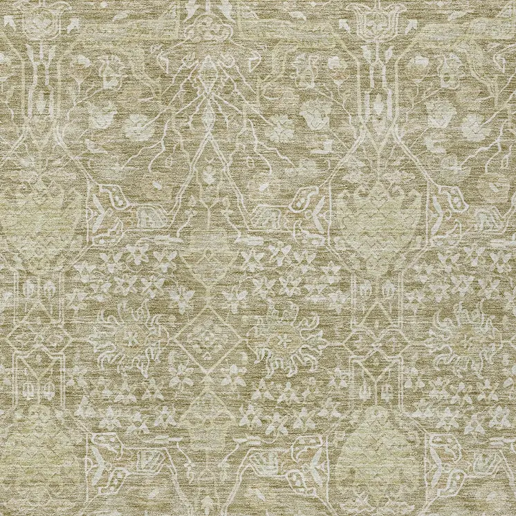 8' X 10' Taupe And Beige Floral Washable Indoor Outdoor Area Rug