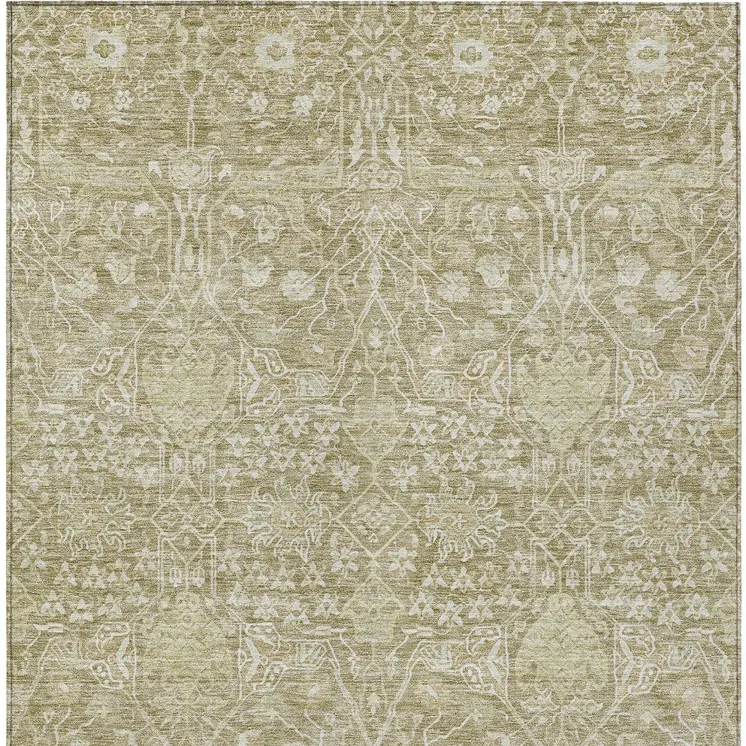 10' X 14' Taupe And Beige Floral Washable Indoor Outdoor Area Rug
