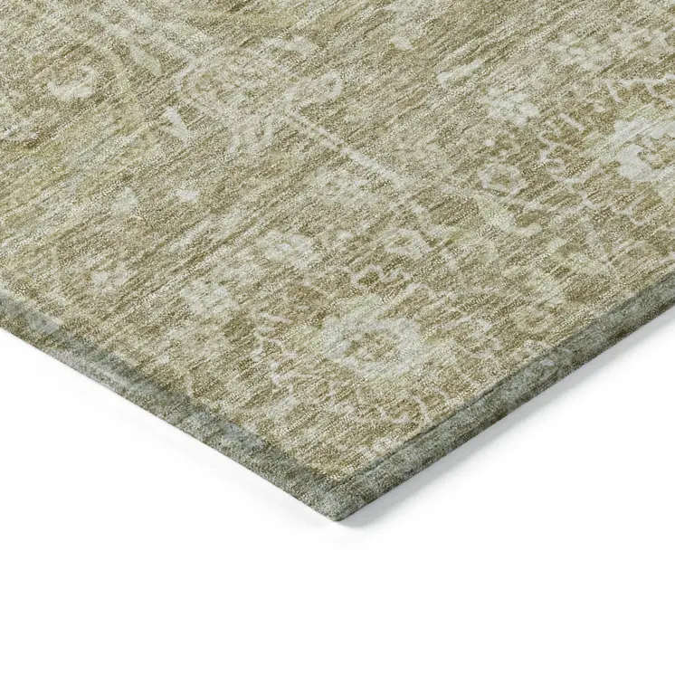 10' X 14' Taupe And Beige Floral Washable Indoor Outdoor Area Rug