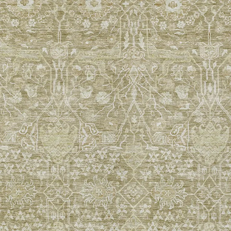 10' X 14' Taupe And Beige Floral Washable Indoor Outdoor Area Rug