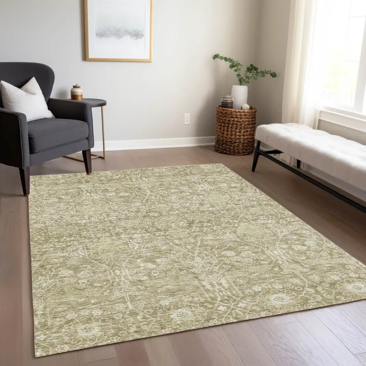 10' X 14' Taupe And Beige Floral Washable Indoor Outdoor Area Rug