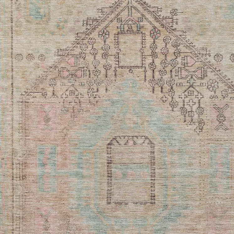 3' X 5' Pink And Sky Blue Oriental Washable Indoor Outdoor Area Rug