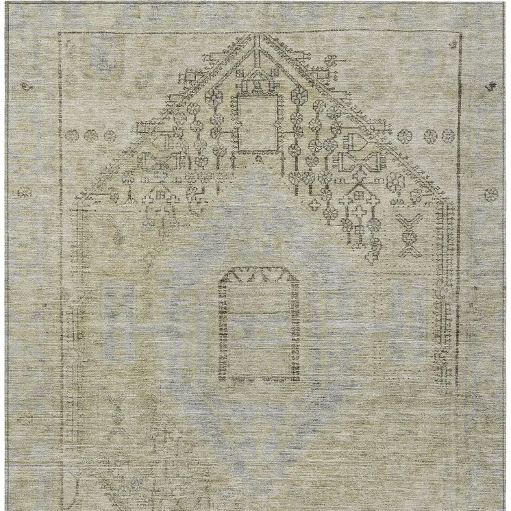 9' X 12' Taupe Light Blue And Gray Oriental Washable Indoor Outdoor Area Rug