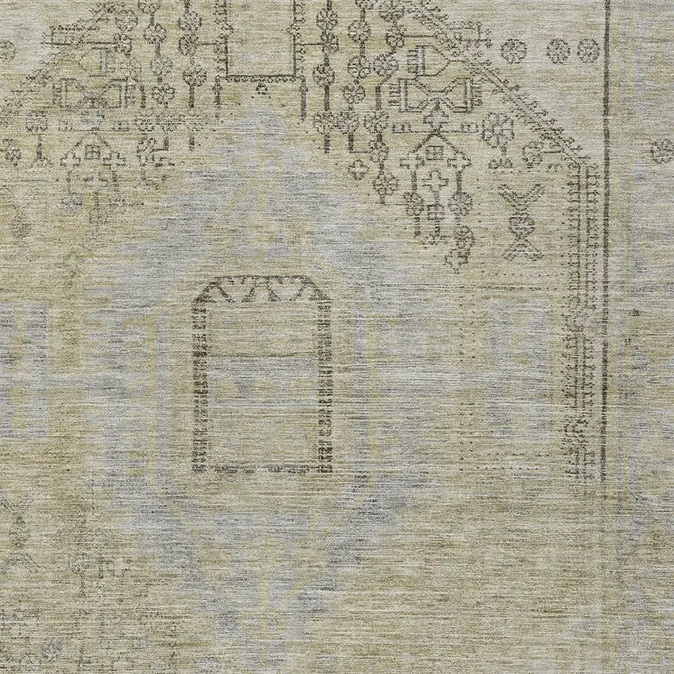 9' X 12' Taupe Light Blue And Gray Oriental Washable Indoor Outdoor Area Rug