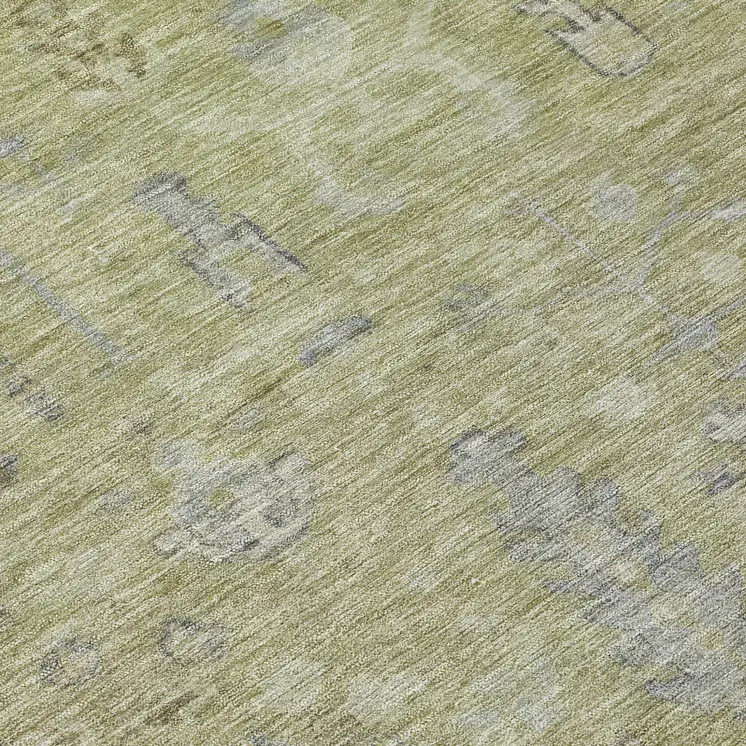 8' Artichoke Green And Gray Round Oriental Washable Indoor Outdoor Area Rug