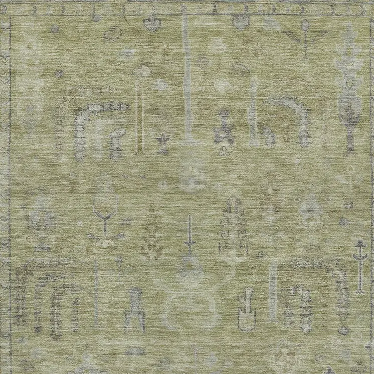 8' X 10' Artichoke Green And Gray Oriental Washable Indoor Outdoor Area Rug