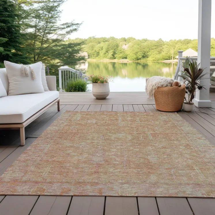 3' X 5' Coral And Beige Oriental Washable Indoor Outdoor Area Rug