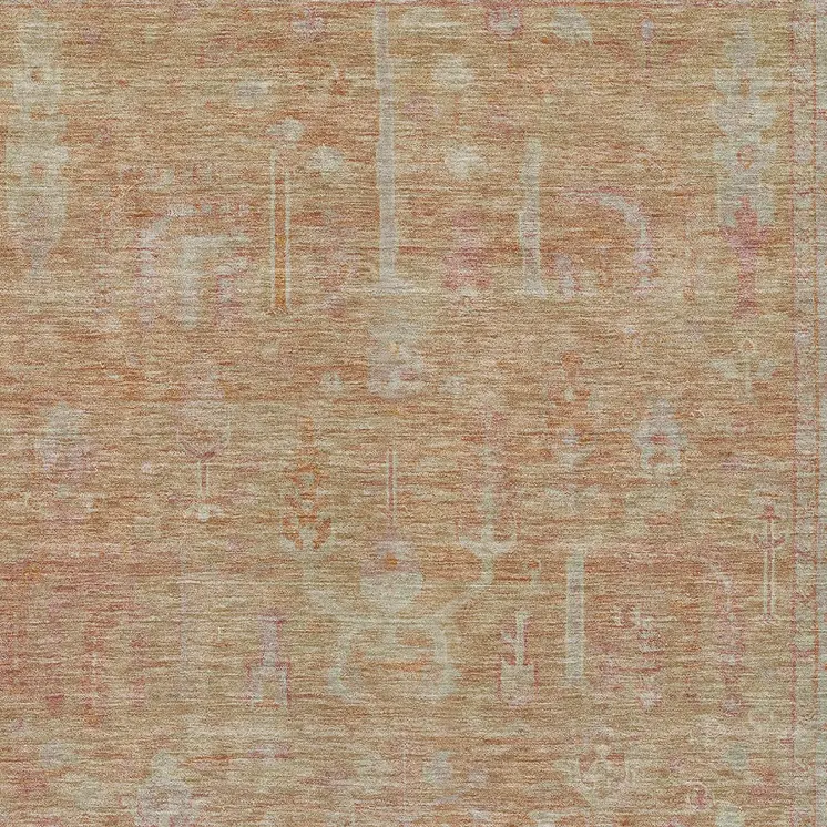 3' X 5' Coral And Beige Oriental Washable Indoor Outdoor Area Rug