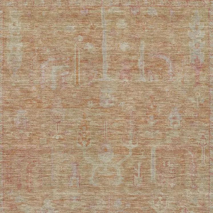 5' X 8' Coral And Beige Oriental Washable Indoor Outdoor Area Rug