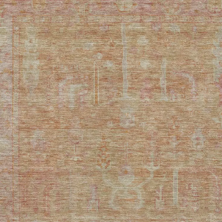10' X 14' Coral And Beige Oriental Washable Indoor Outdoor Area Rug