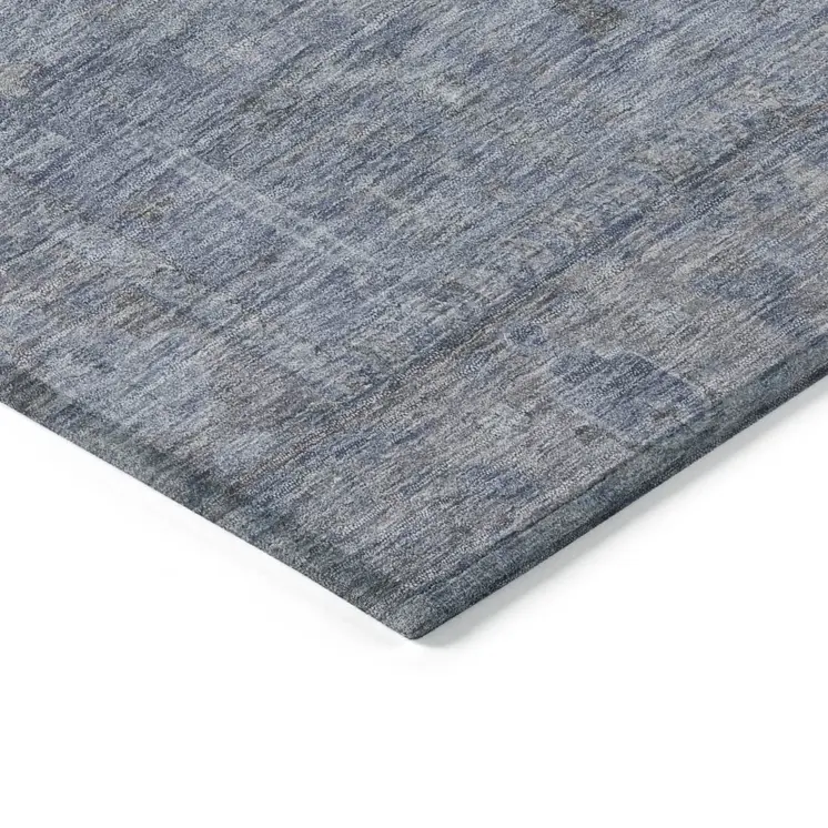 9' X 12' Denim Blue And Gray Oriental Washable Indoor Outdoor Area Rug