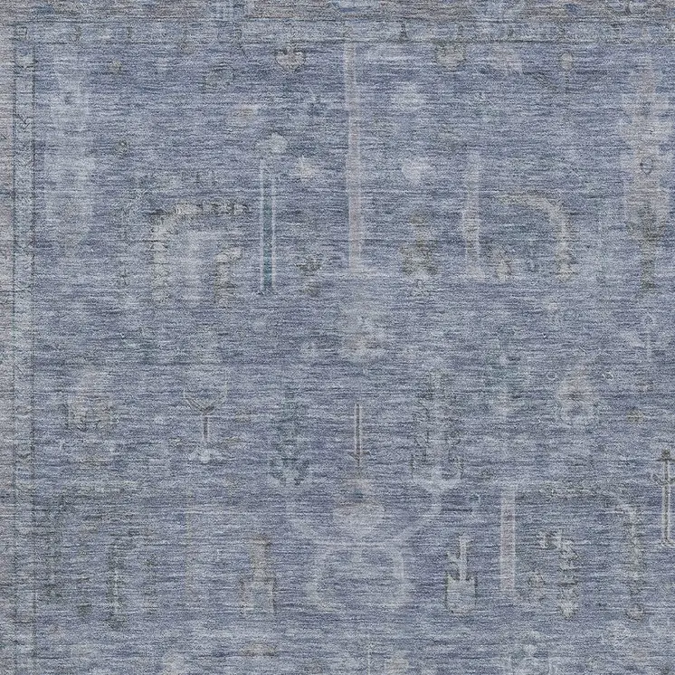 10' X 14' Denim Blue And Gray Oriental Washable Indoor Outdoor Area Rug