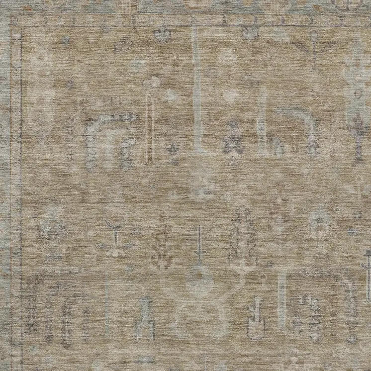 3' X 5' Tan Gray And Brown Oriental Washable Indoor Outdoor Area Rug