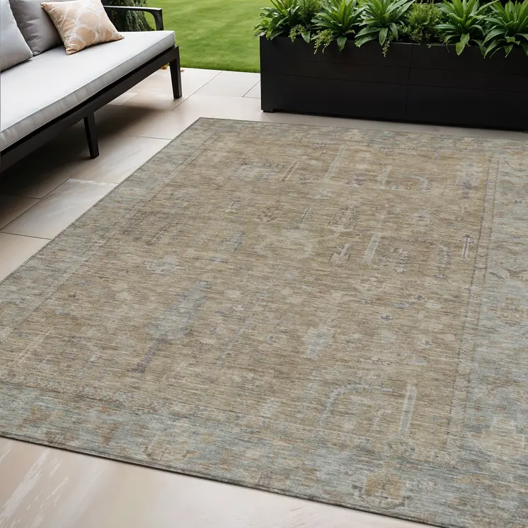 5' X 8' Tan Gray And Brown Oriental Washable Indoor Outdoor Area Rug