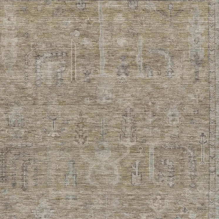 5' X 8' Tan Gray And Brown Oriental Washable Indoor Outdoor Area Rug