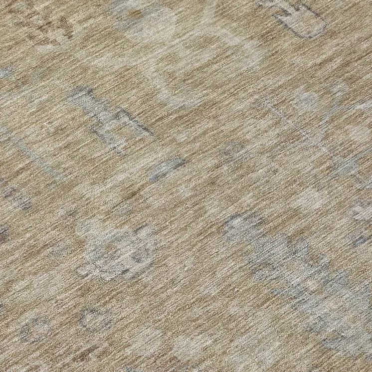 8' Tan Gray And Brown Round Oriental Washable Indoor Outdoor Area Rug