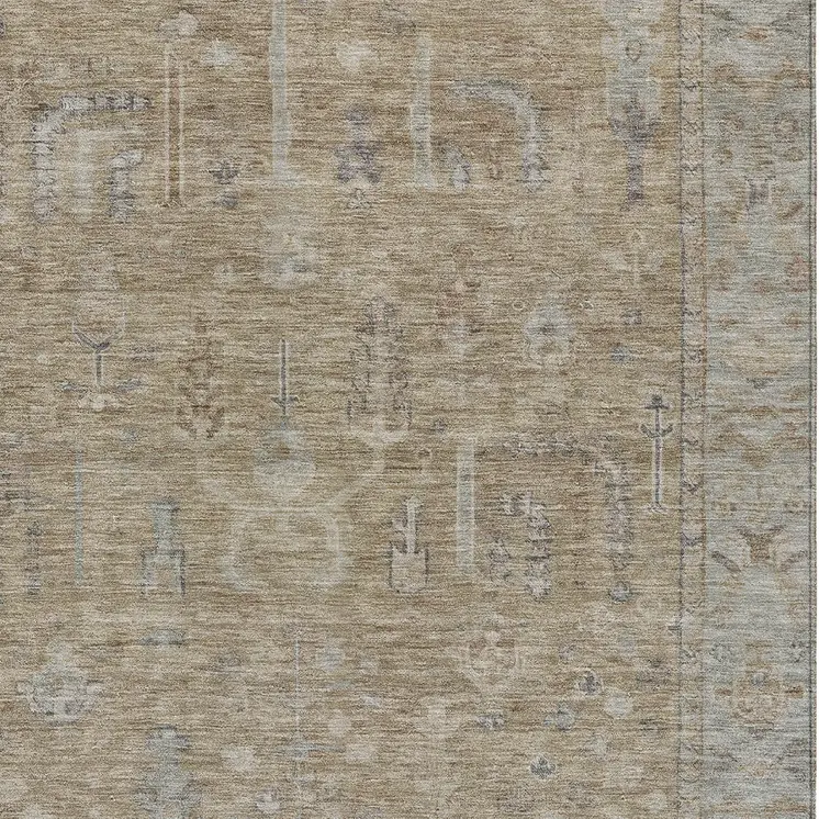 8' X 10' Tan Gray And Brown Oriental Washable Indoor Outdoor Area Rug
