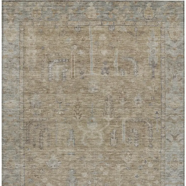 9' X 12' Tan Gray And Brown Oriental Washable Indoor Outdoor Area Rug