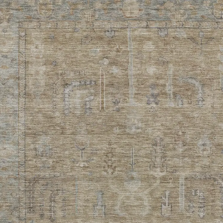9' X 12' Tan Gray And Brown Oriental Washable Indoor Outdoor Area Rug